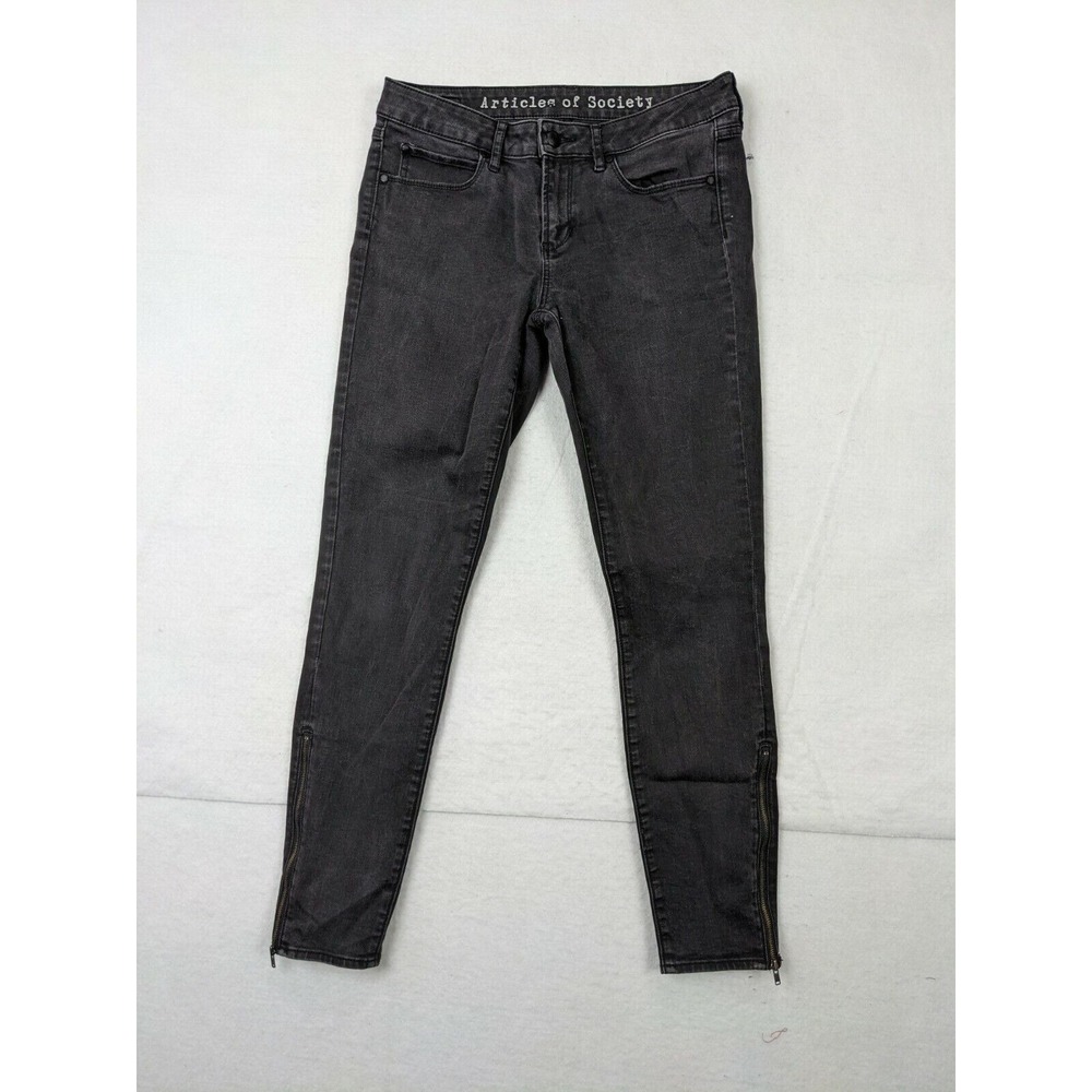 Articles Of Society Womens Jeans Zippered Leg Size 28 Cotton Blend Black